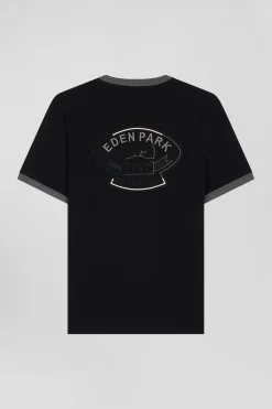T-shirt manches courtes en coton noir broderie dos coupe Regular