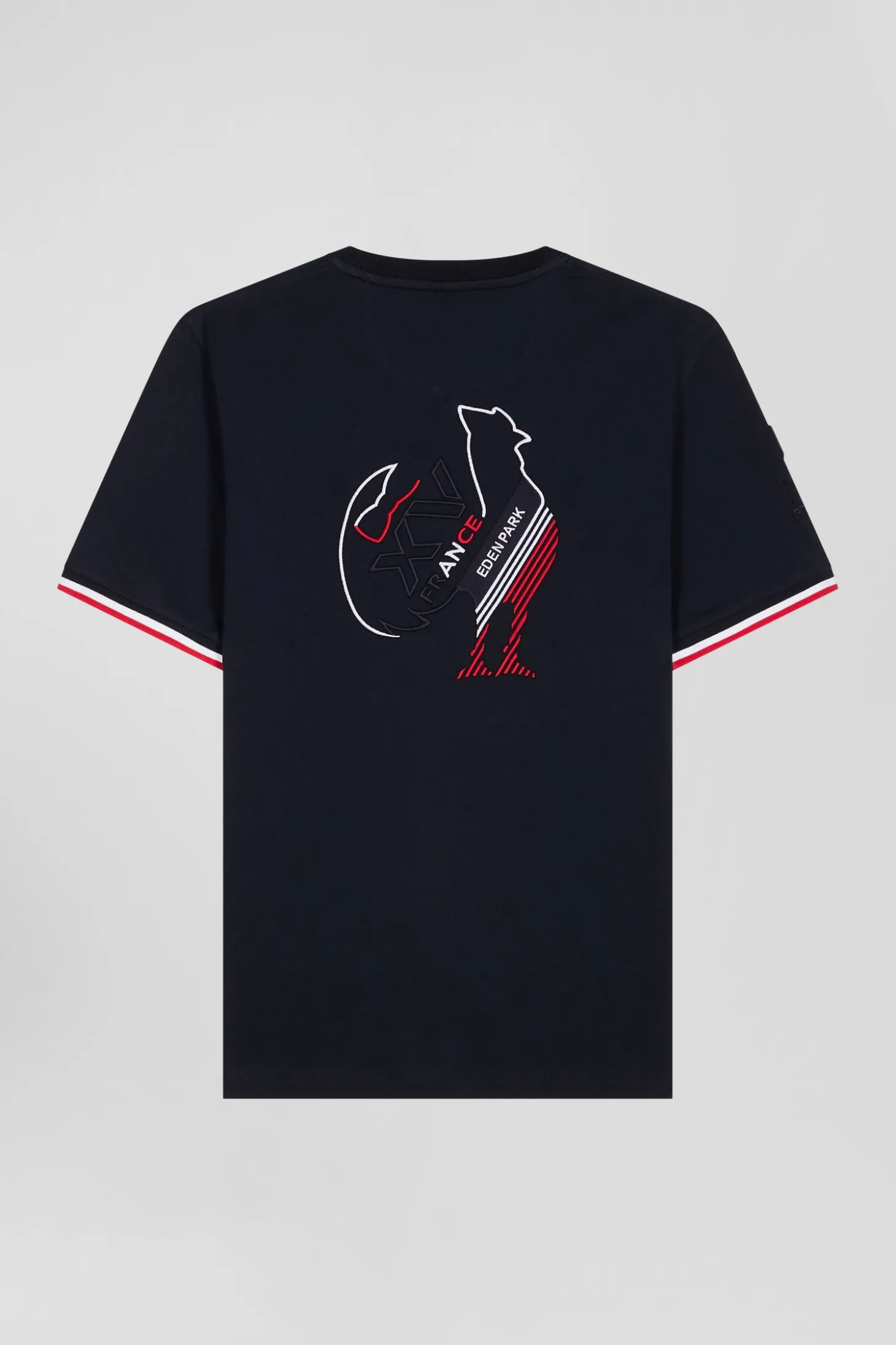 T-shirt manches courtes en coton bleu marine broderie tricolore XV de France coupe Regular
