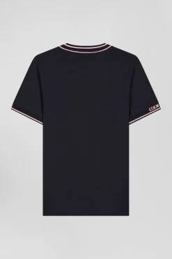 T-shirt manches courtes en coton bleu marine coupe Slim bords-côtes Eden Park