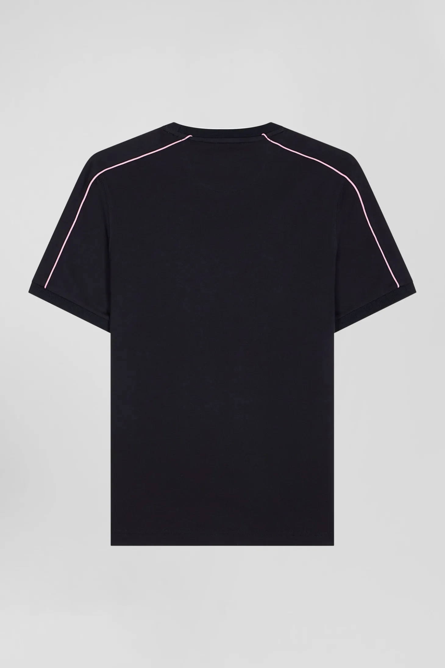 T-shirt manches courtes en coton bleu marine passepoil rose coupe Regular