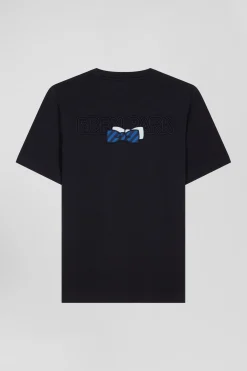 T-shirt manches courtes en coton bleu marine broderie dos coupe Regular