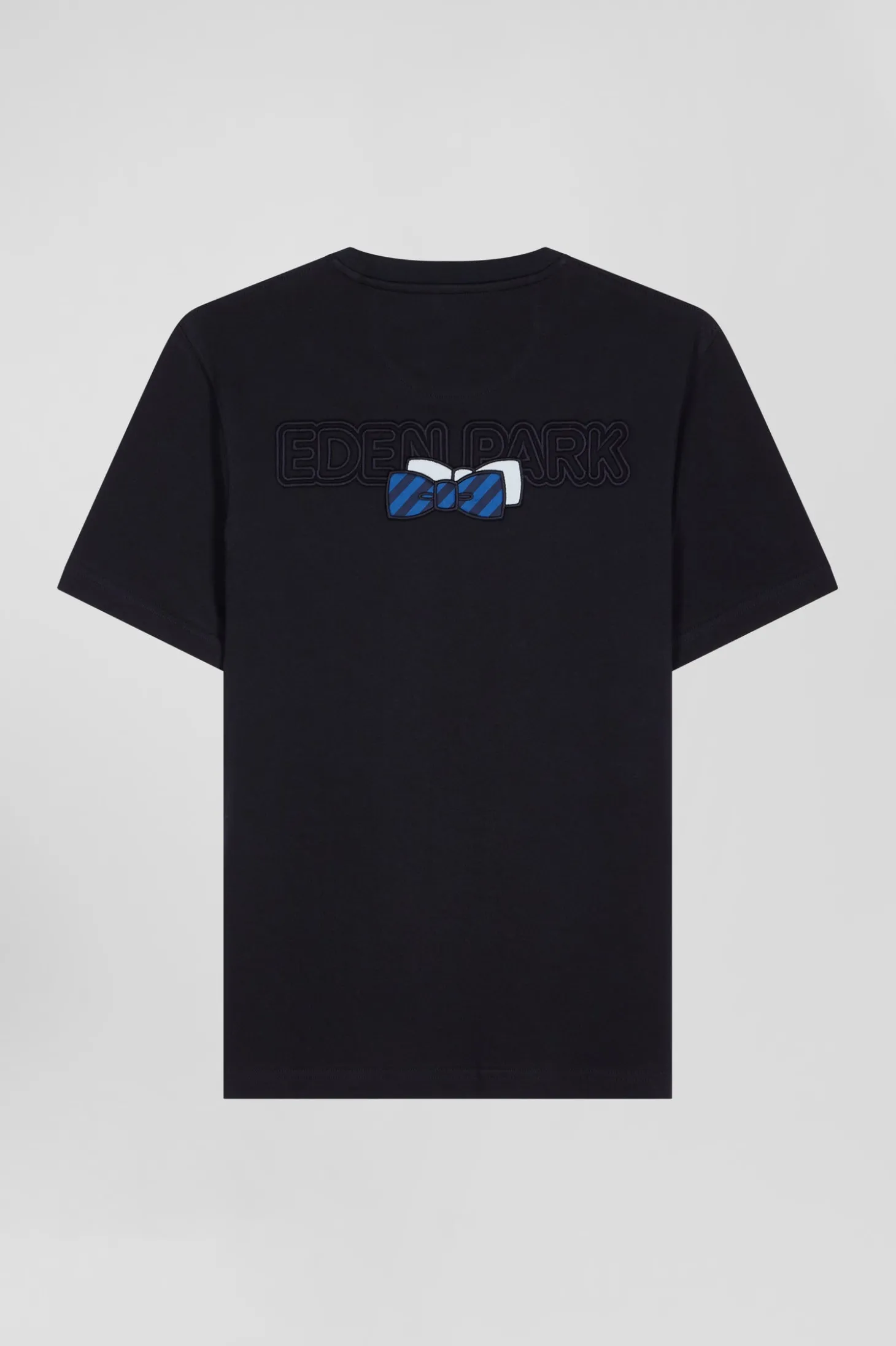 T-shirt manches courtes en coton bleu marine broderie dos coupe Regular