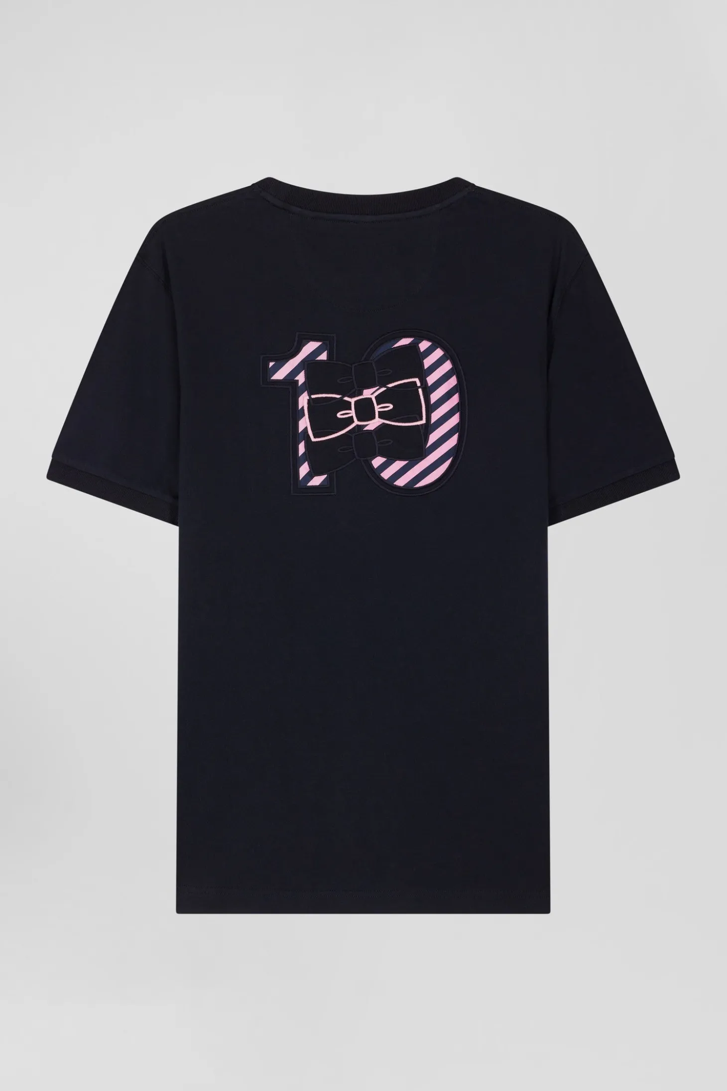 T-shirt manches courtes en coton bleu marine broderie cerclée coupe Regular