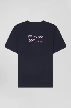 T-shirt manches courtes en coton bleu marine broderie dos emblème coupe Regular