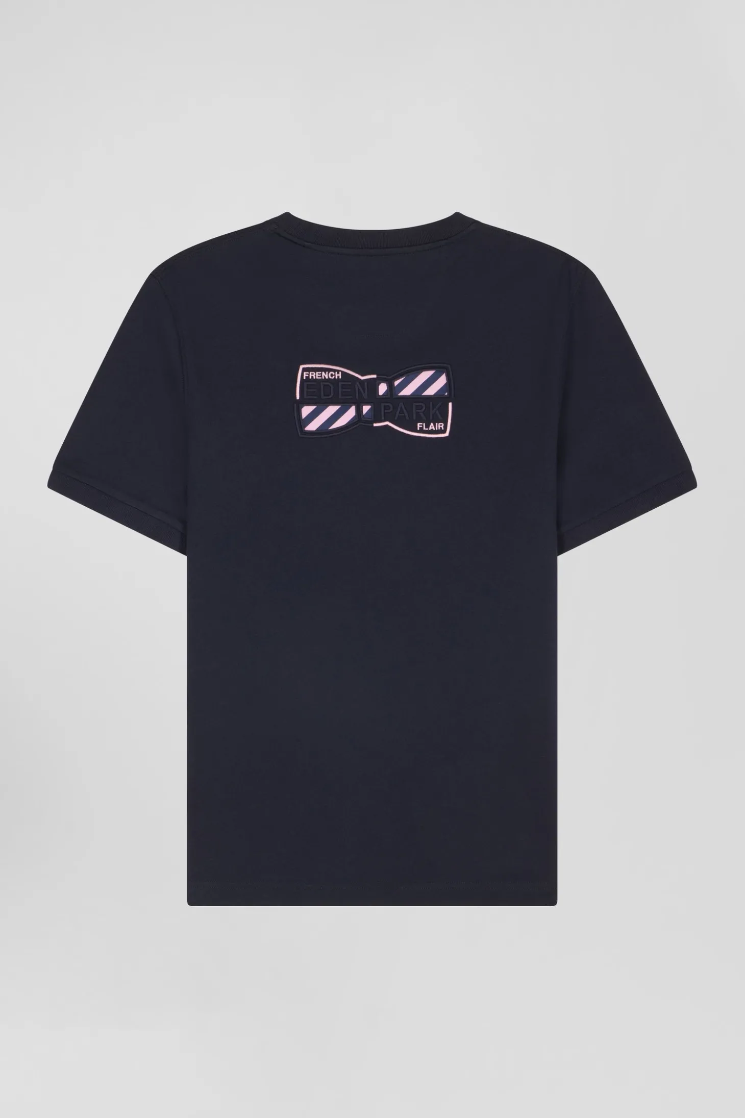 T-shirt manches courtes en coton bleu marine broderie dos emblème coupe Regular