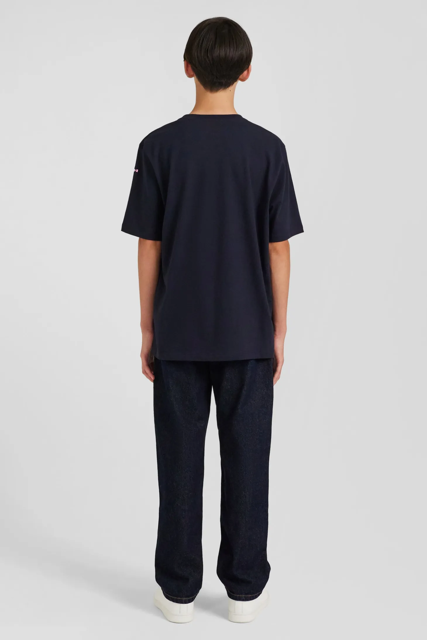 T-shirt manches courtes en coton bleu marine brodé coupe Oversized