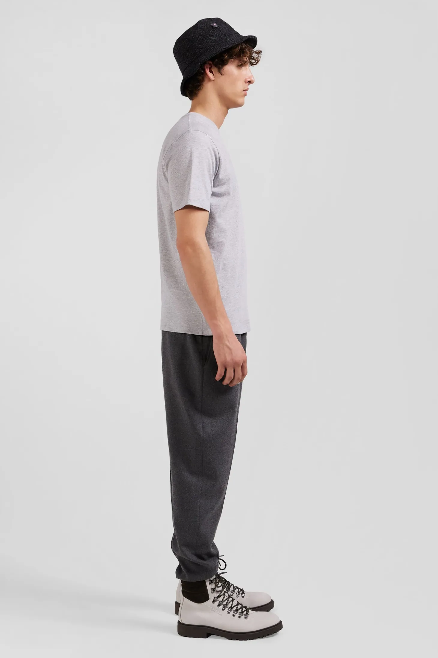 T-shirt manches courtes en coton Pima uni gris coupe Regular
