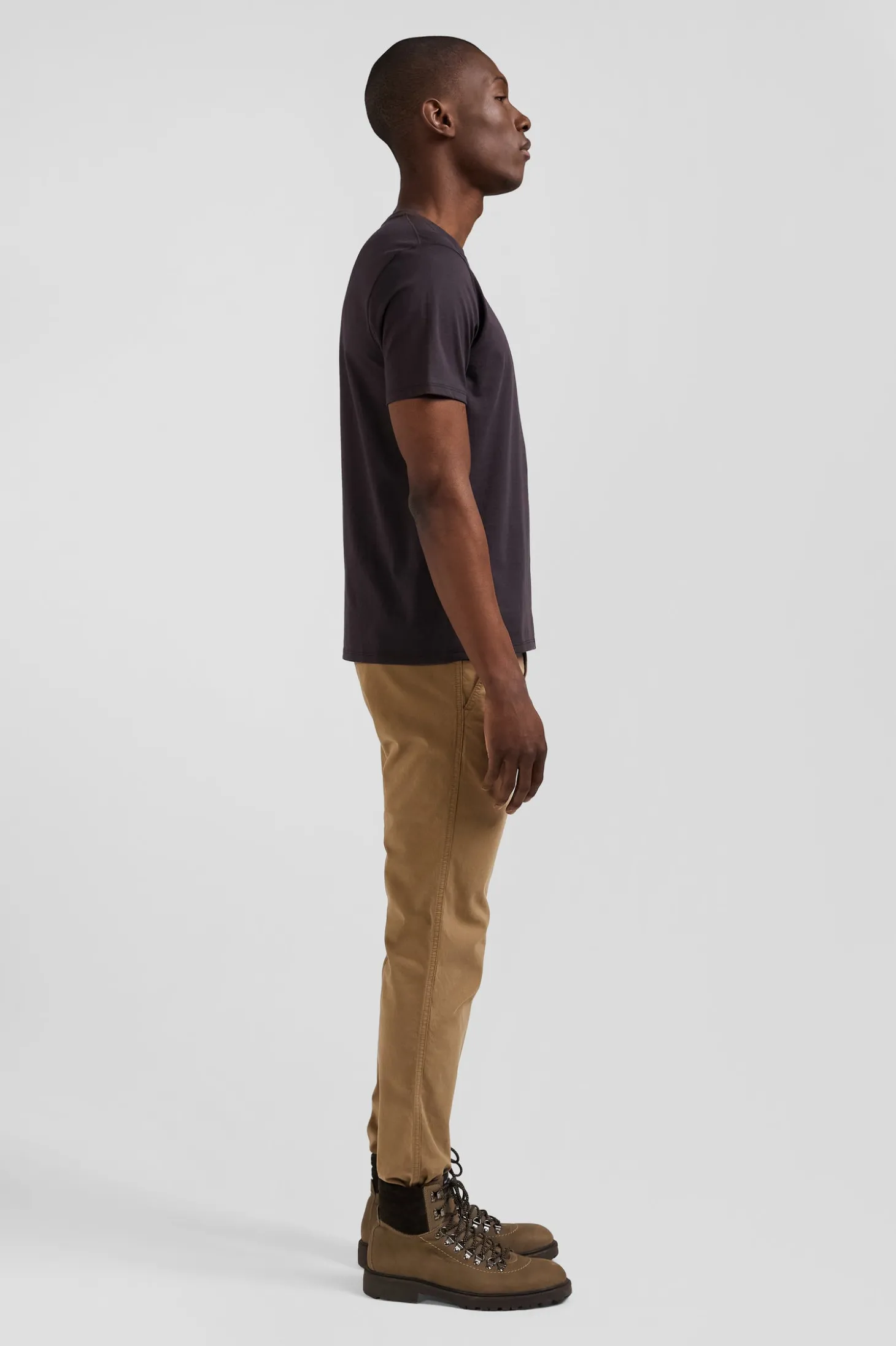T-shirt manches courtes en coton Pima uni marron coupe Regular