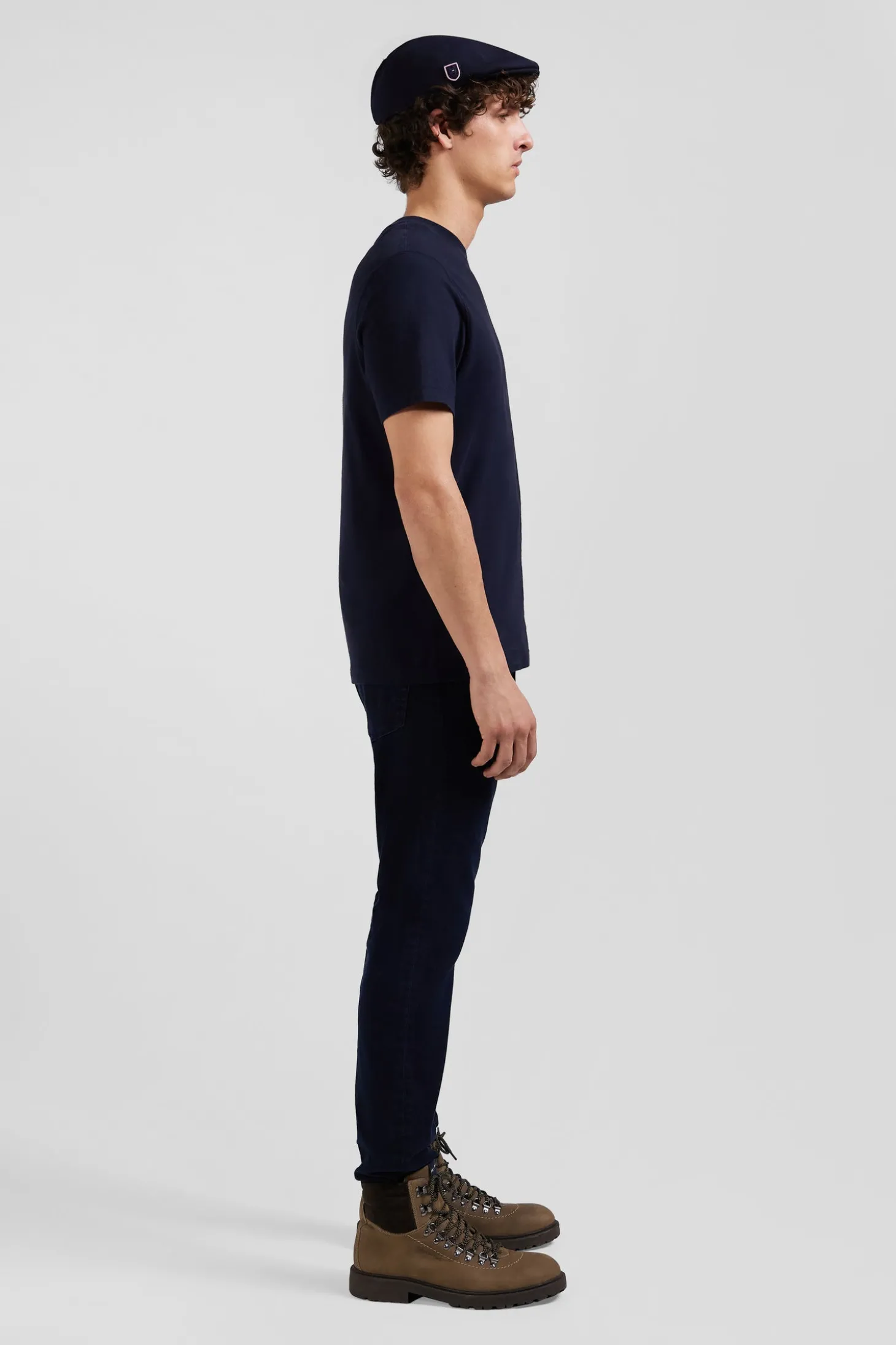 T-shirt manches courtes en coton bleu marine patch dos coupe Regular