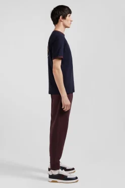 T-shirt manches courtes en coton marine broderie dos coupe Regular