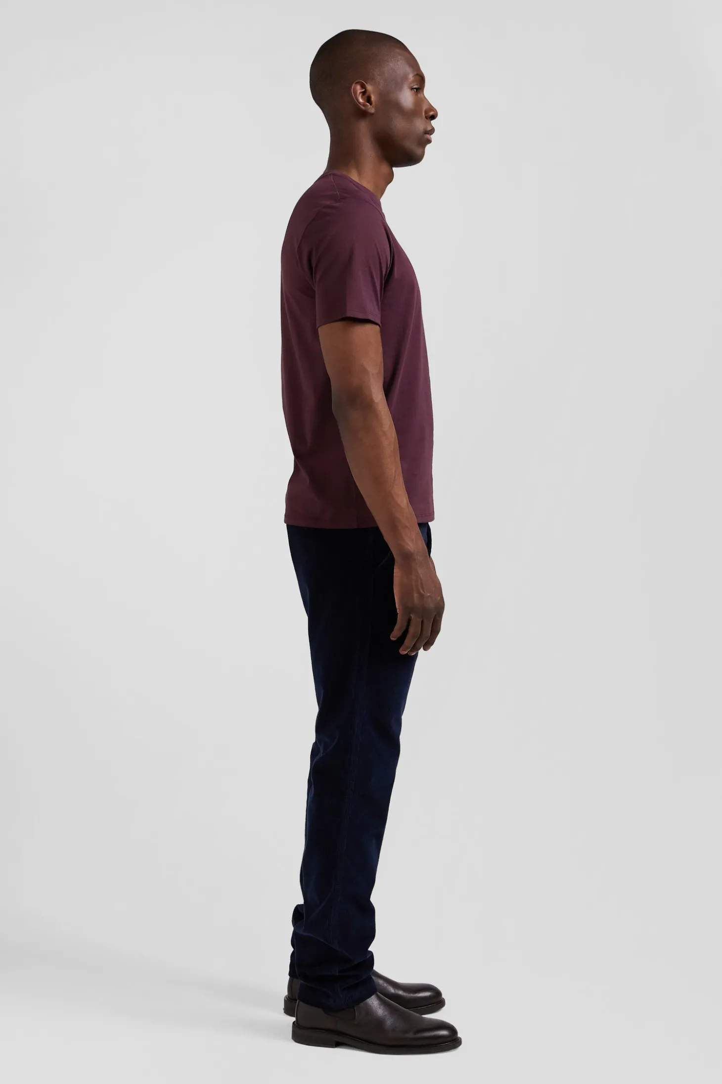 T-shirt manches courtes en coton Pima uni bordeaux coupe Regular