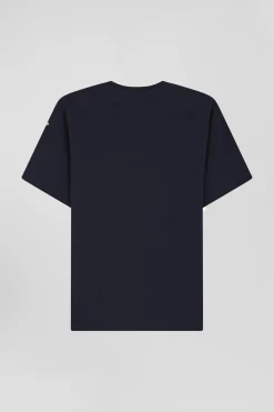 T-shirt manches courtes en coton bleu marine brodé coupe Oversized