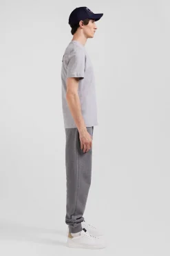 T-shirt manches courtes en coton gris broderie dos coupe Regular