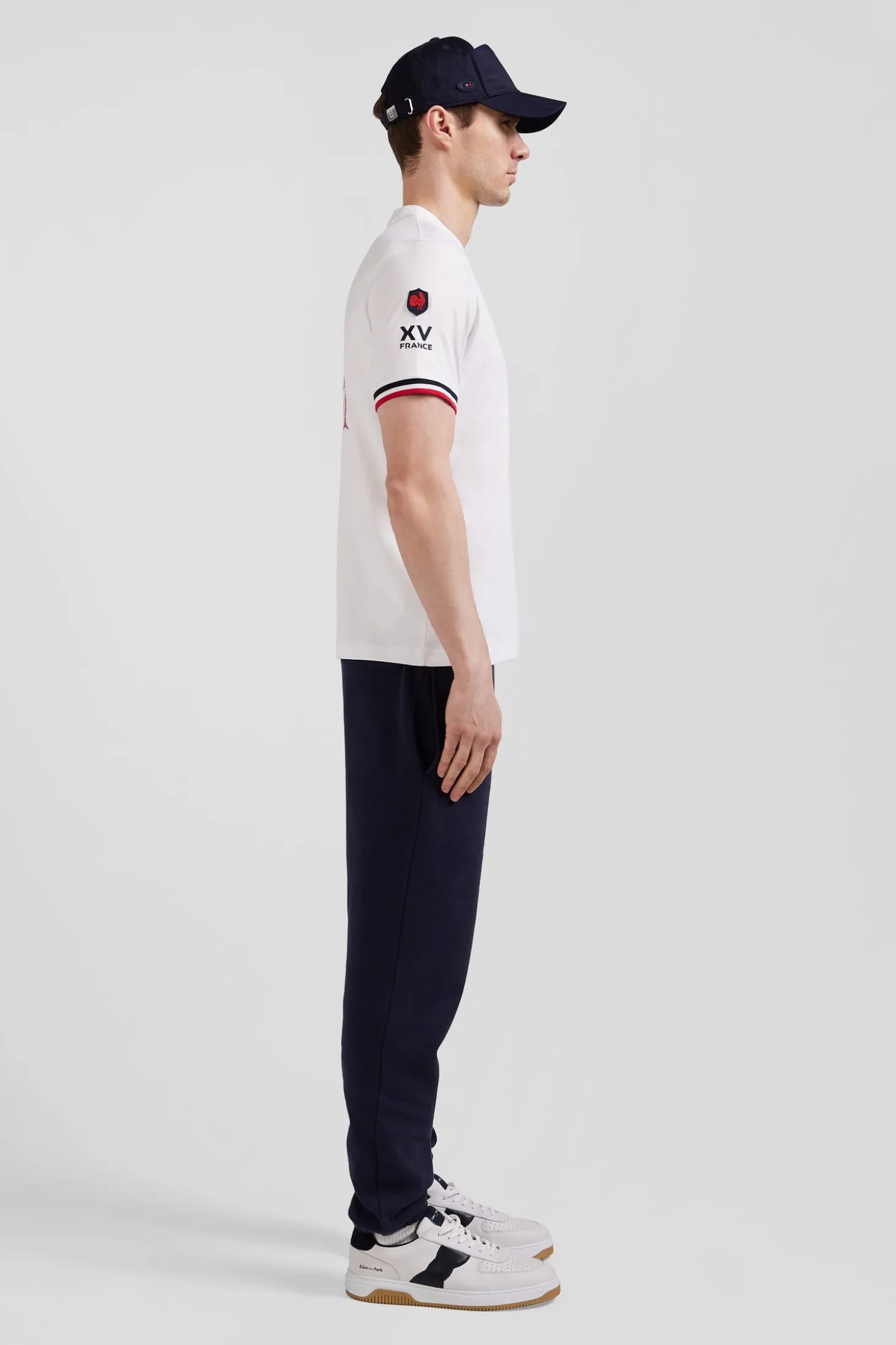 T-shirt manches courtes en coton blanc broderie tricolore XV de France coupe Regular