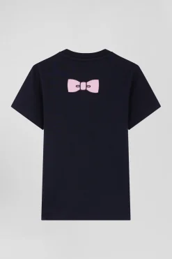 T-shirt manches courtes en coton bleu marine broderie nœud papillon coupe Regular