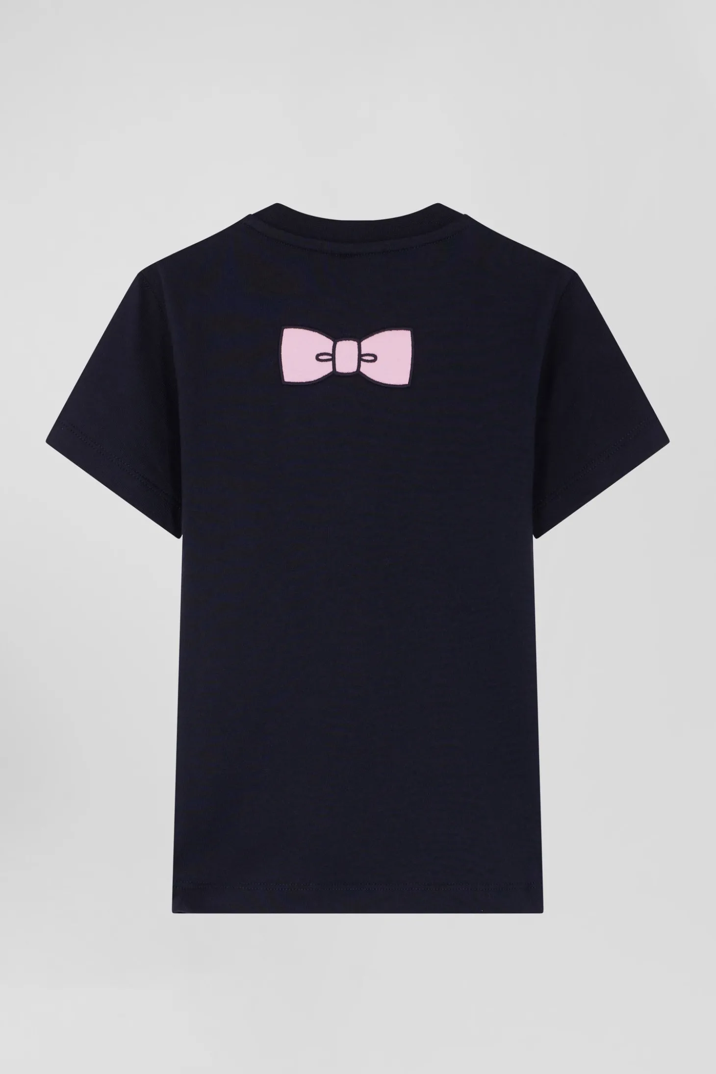 T-shirt manches courtes en coton bleu marine broderie nœud papillon coupe Regular
