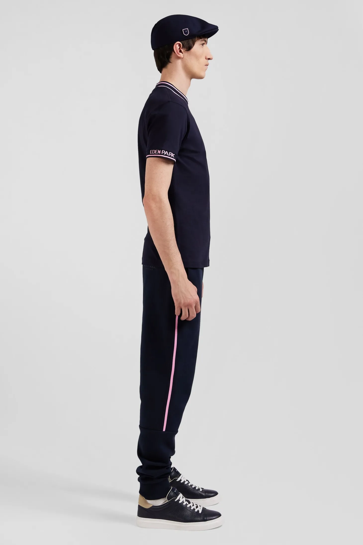 T-shirt manches courtes en coton bleu marine coupe Slim bords-côtes Eden Park