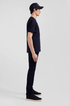 T-shirt manches courtes en coton bleu marine broderie cerclée coupe Regular