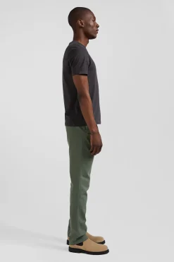 T-shirt manches courtes en coton kaki patch dos coupe Regular