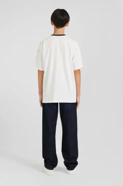 T-shirt manches courtes en coton écru brodé coupe Oversized