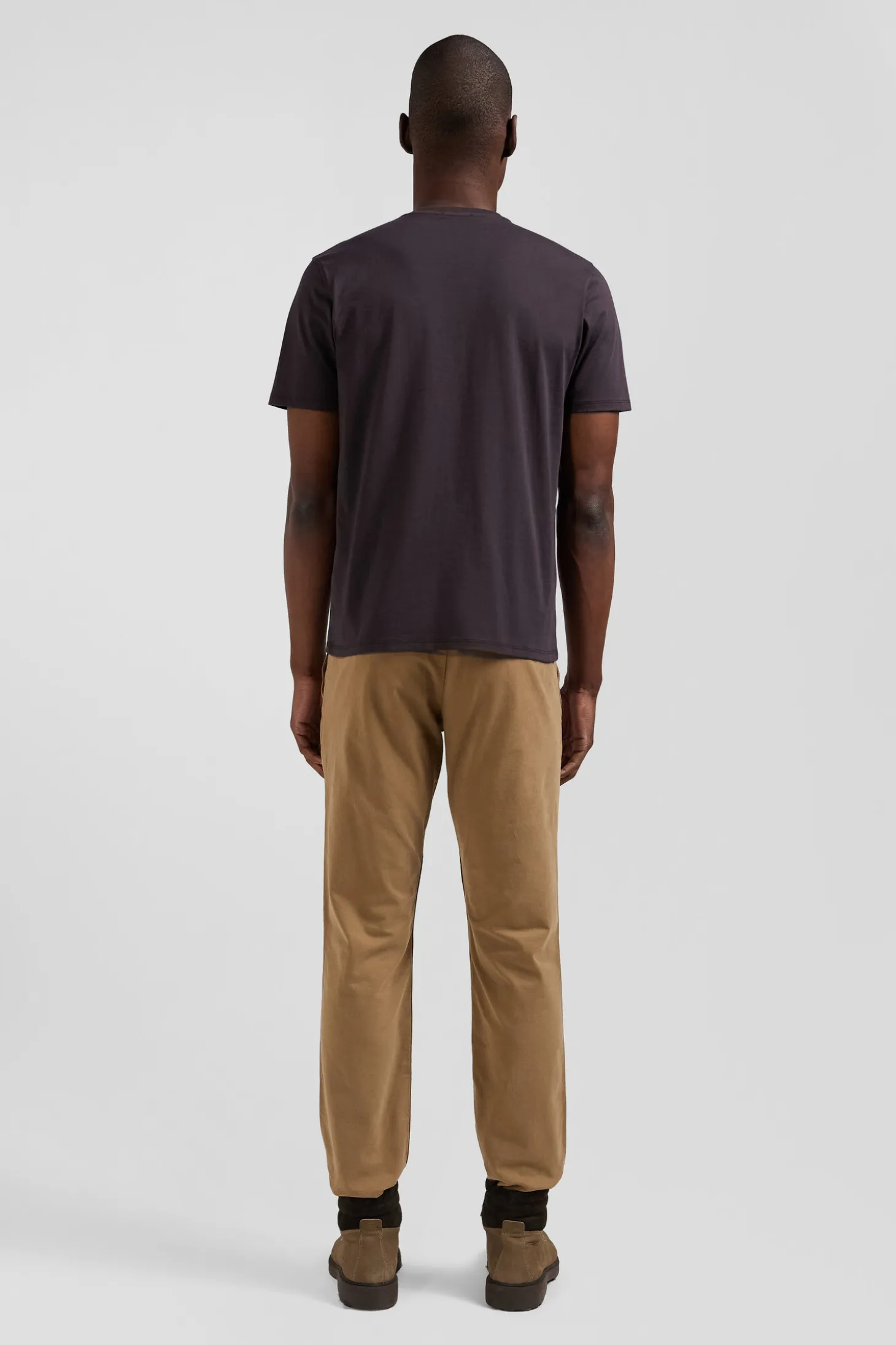 T-shirt manches courtes en coton Pima uni marron coupe Regular