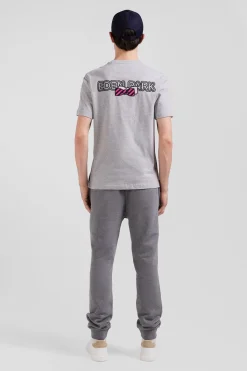 T-shirt manches courtes en coton gris broderie dos coupe Regular