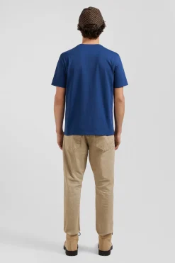 T-shirt manches courtes en coton Pima uni bleu marine coupe Regular