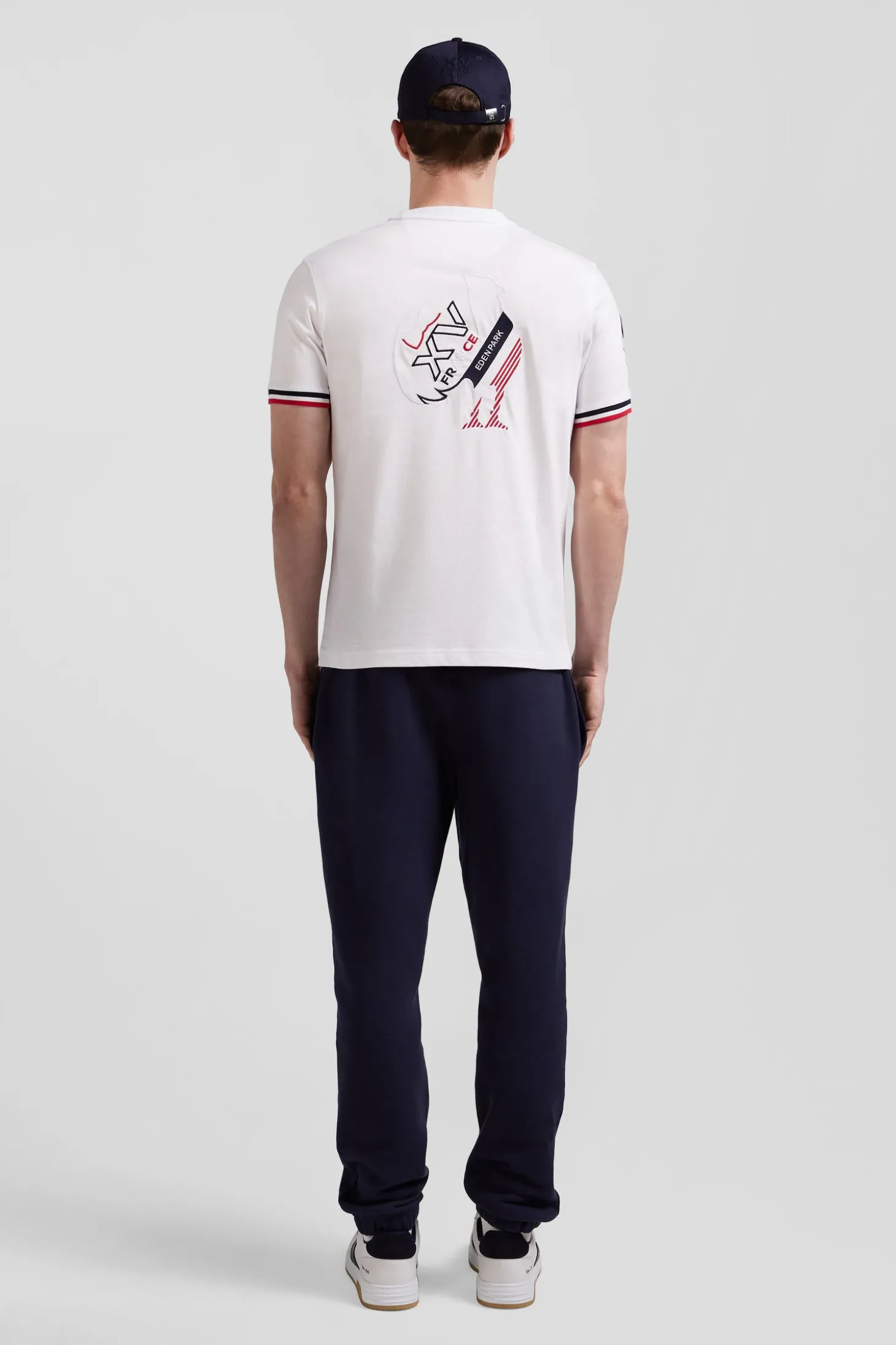 T-shirt manches courtes en coton blanc broderie tricolore XV de France coupe Regular