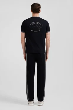 T-shirt manches courtes en coton noir broderie dos coupe Regular