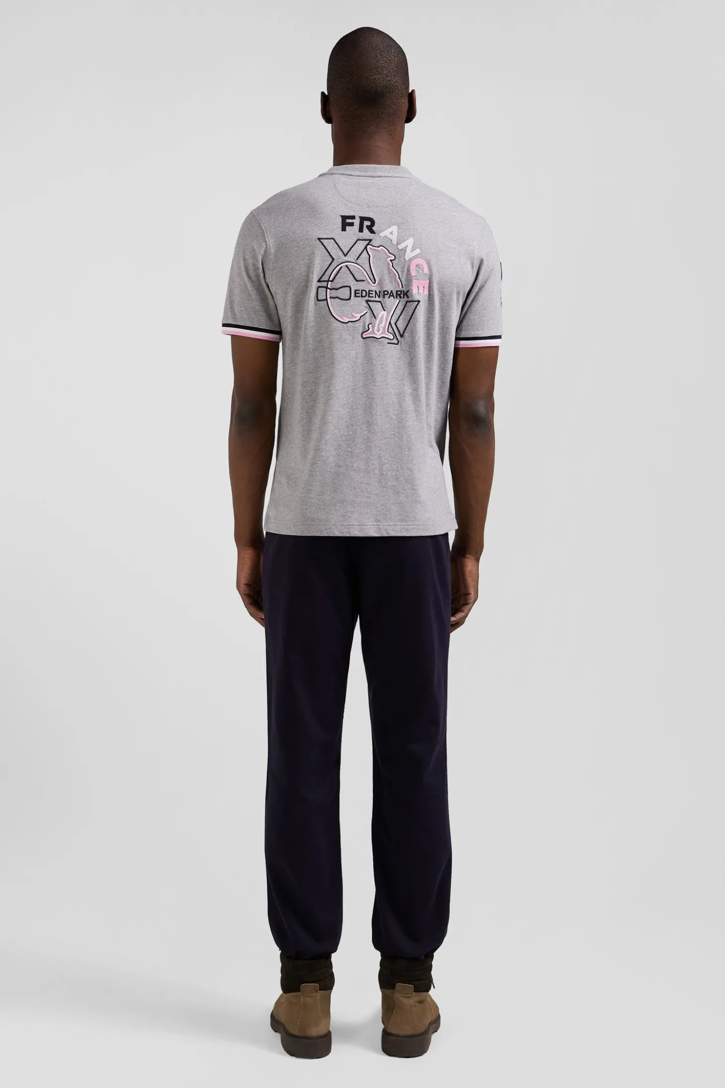 T-shirt manches courtes en coton gris broderie XV de France coupe Regular