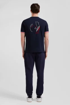 T-shirt manches courtes en coton bleu marine broderie tricolore XV de France coupe Regular