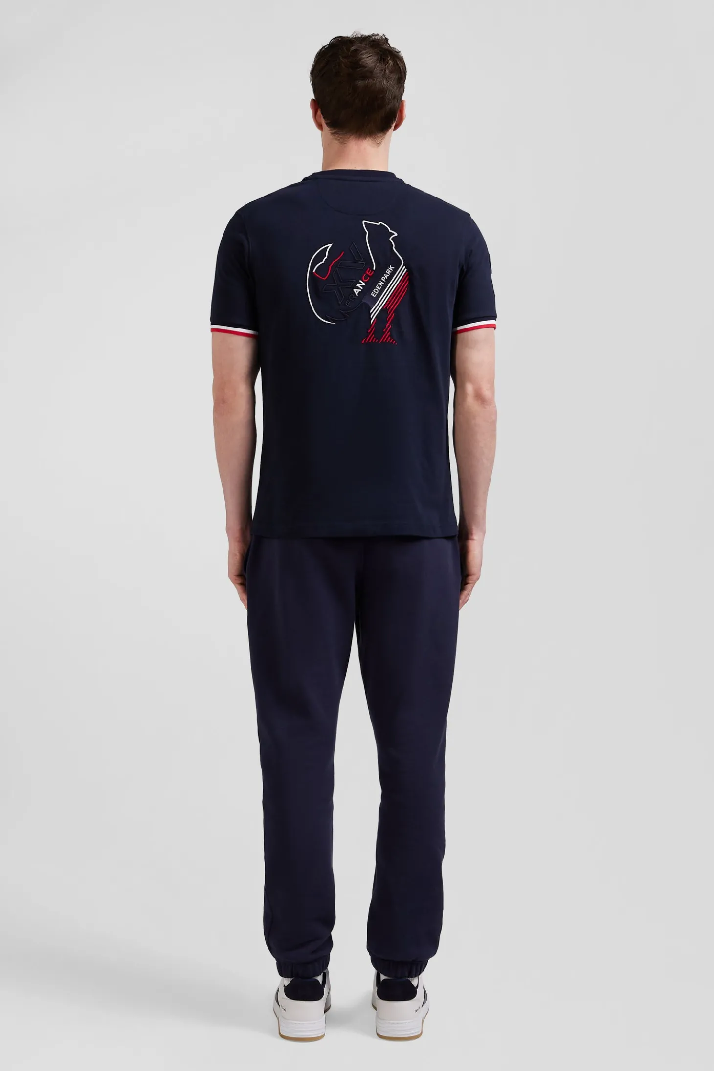T-shirt manches courtes en coton bleu marine broderie tricolore XV de France coupe Regular