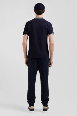 T-shirt manches courtes en coton bleu marine coupe Slim bords-côtes Eden Park