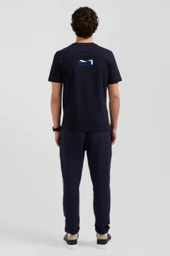 T-shirt manches courtes en coton bleu marine broderie dos coupe Regular