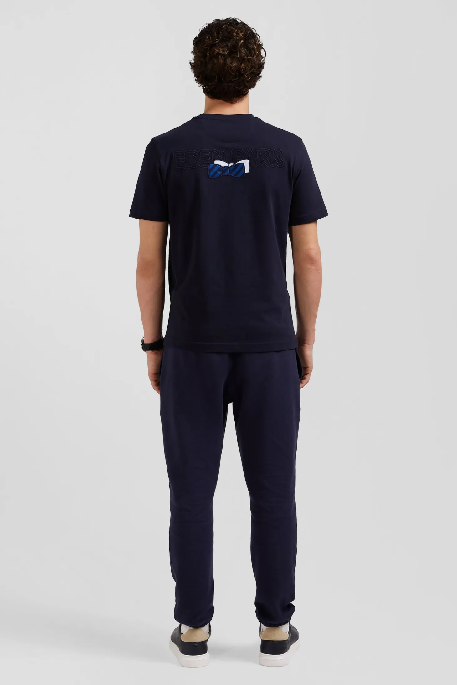 T-shirt manches courtes en coton bleu marine broderie dos coupe Regular