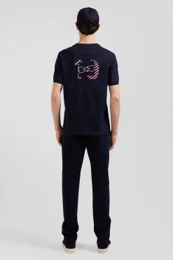 T-shirt manches courtes en coton bleu marine broderie cerclée coupe Regular