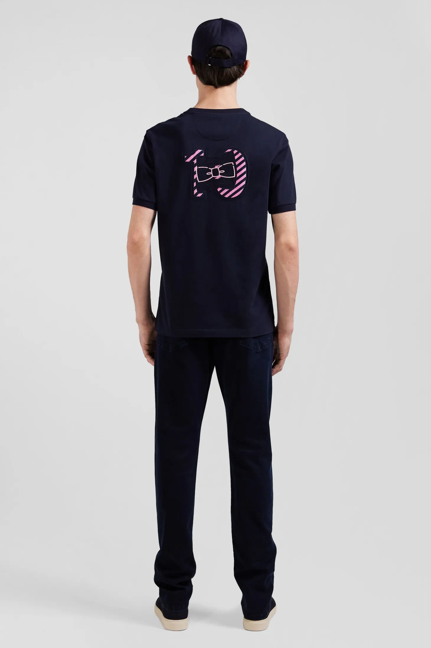T-shirt manches courtes en coton bleu marine broderie cerclée coupe Regular