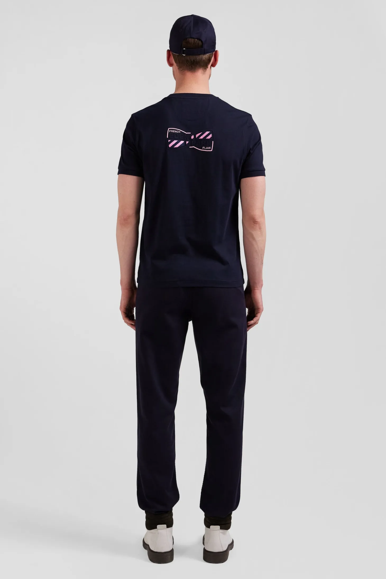 T-shirt manches courtes en coton bleu marine broderie dos emblème coupe Regular