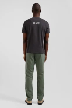 T-shirt manches courtes en coton kaki patch dos coupe Regular