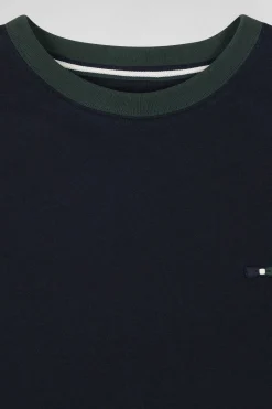 T-shirt manches courtes en coton vert à manches contrastées coupe Regular