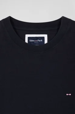 T-shirt manches courtes en coton bleu marine patch dos coupe Regular