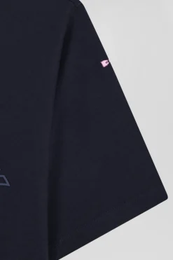 T-shirt manches courtes en coton bleu marine brodé coupe Oversized