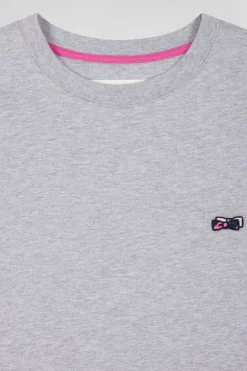 T-shirt manches courtes en coton gris broderie dos coupe Regular