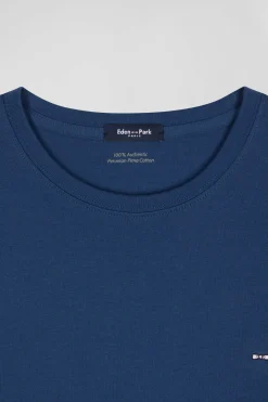 T-shirt manches courtes en coton Pima uni bleu marine coupe Regular