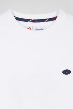 T-shirt manches courtes en coton blanc broderie tricolore XV de France coupe Regular