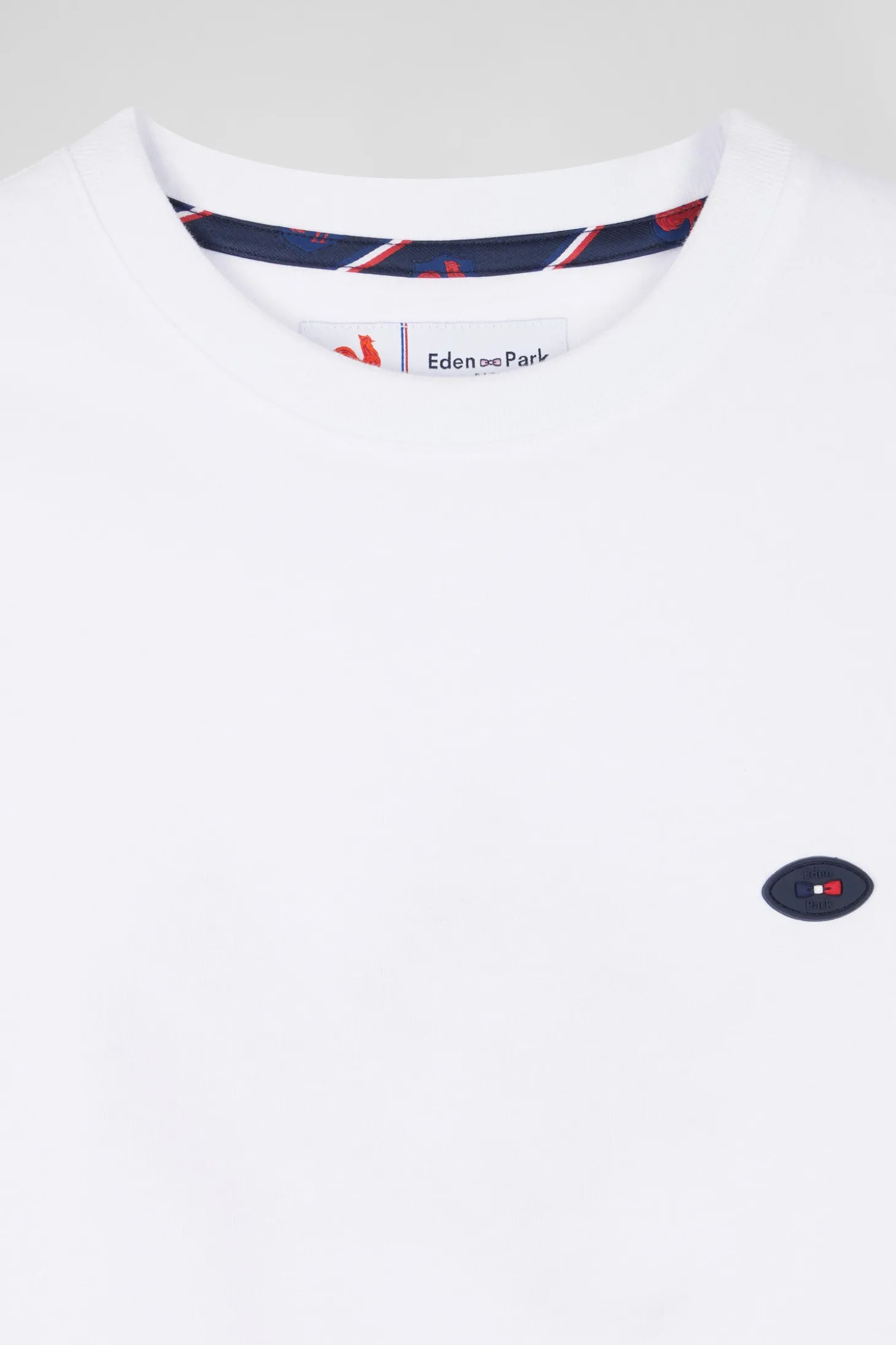 T-shirt manches courtes en coton blanc broderie tricolore XV de France coupe Regular