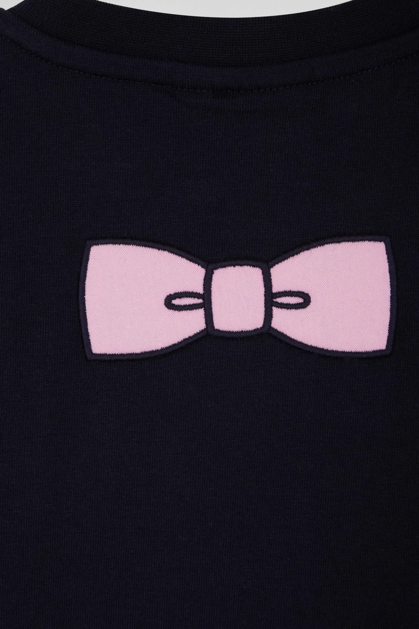 T-shirt manches courtes en coton bleu marine broderie nœud papillon coupe Regular