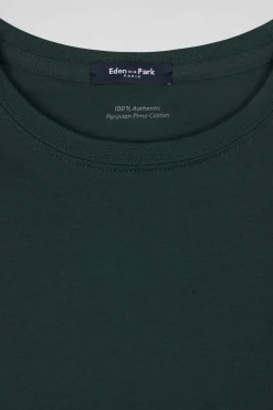 T-shirt manches courtes en coton Pima uni vert coupe Regular