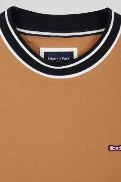 T-shirt manches courtes en coton camel coupe Slim bords-côtes Eden Park