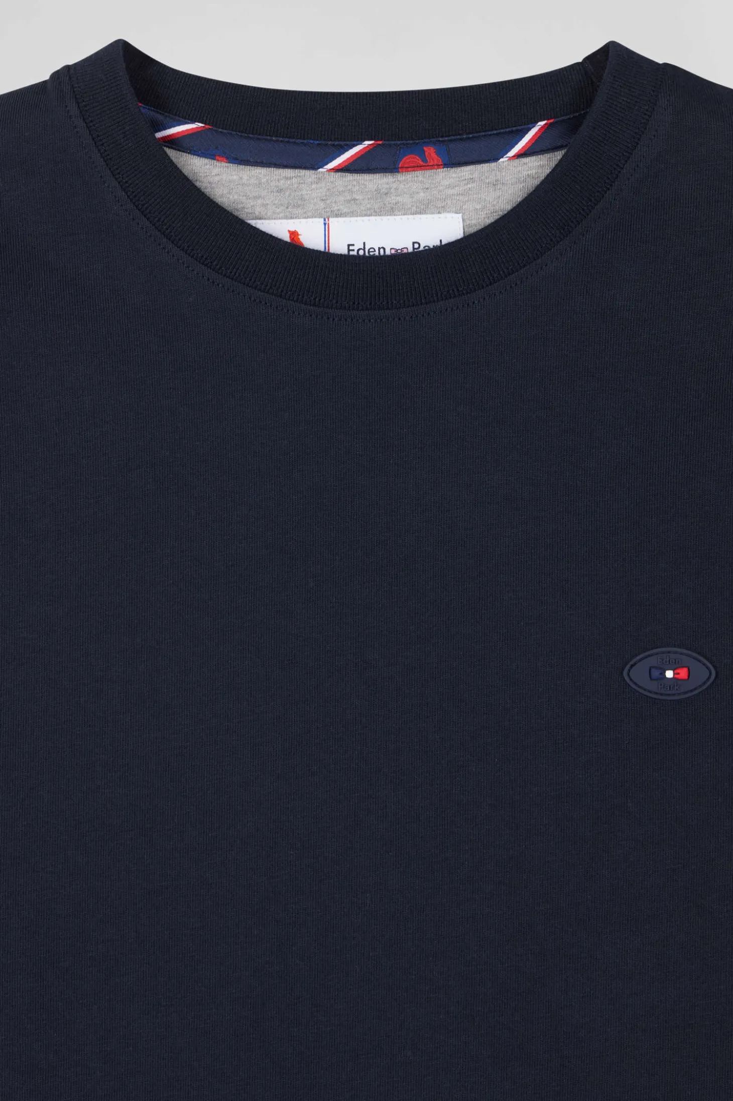 T-shirt manches courtes en coton bleu marine broderie tricolore XV de France coupe Regular